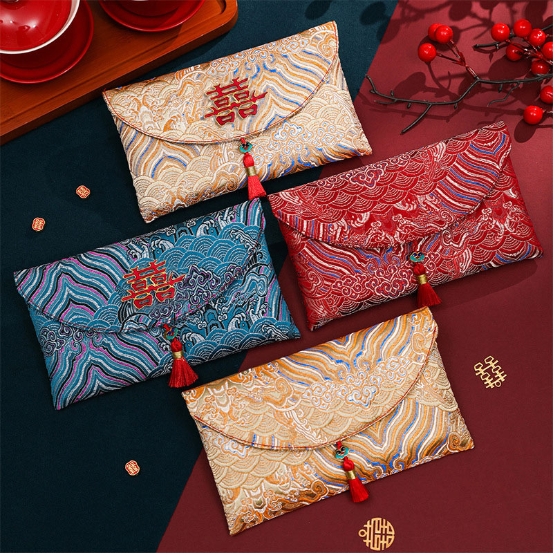 2개 세트 브로케이드 자수 원단 웨딩 레드 엔벨로프 머 - Embroidery Bag 리뷰 및 가격