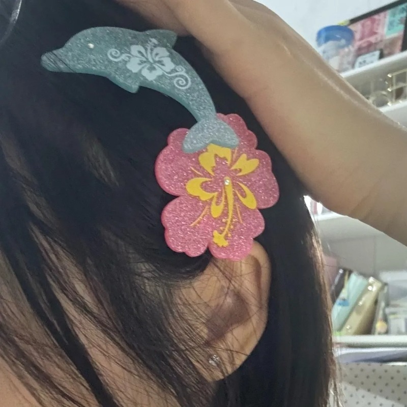 Y2K 하와이안 돌핀 동물 헤어 클립 글리터 만화 KT - Embroidery Reddit 리뷰 및 가격